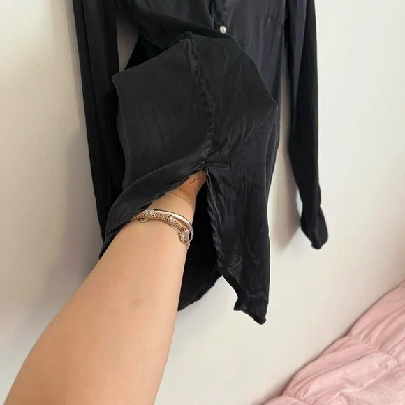 Black Silk Button Down Top - Picture 6 of 7